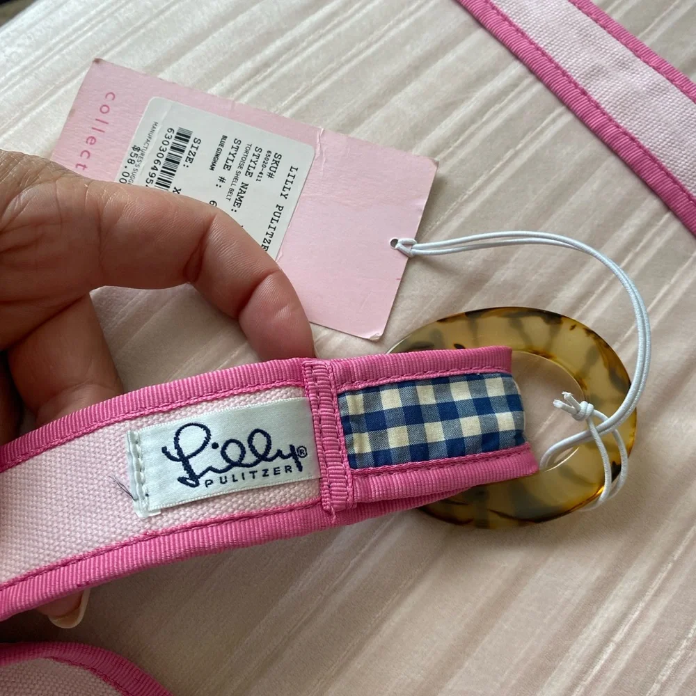 LILLY PULITZER Tortoise Shell Blue Gingham Belt NWT - Picture 5 of 6